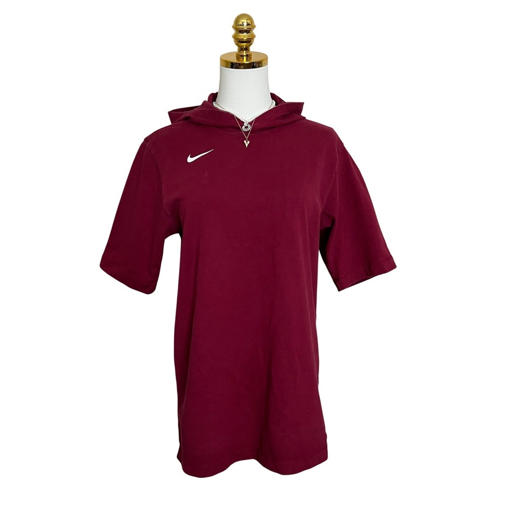 Nike Womens Short Sleeve Hooded T-Shirt‎ 100% Cotton Maroon Burgundy Size S
